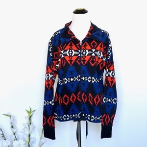 NEW! Lauren Ralph Lauren Active Aztec Full Zip Jacket Orange Blue SZ M